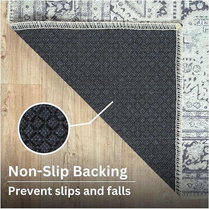 Bloom Rugs Washable Non-Slip 5' x 7' Rug - Charcoal Blue Traditional Medallion Area Rug for Living Room, Bedroom, Dining Room, and Kitchen - Exact Size: 5' x 7'