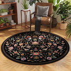 Vintage Medallion Floral Round Rug 4ft, Washable Circle Area Rug, Non-Slip Soft Low Pile Circular Carpet for Bedroom, Living Room, Dining Room, Entryway, Office, Kids, Bathroom | Black
