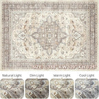 10x14Ft Area Rugs Living Room: Washable Boho Large Neutral Vintage Soft Rug Stain Resistant Farmhouse Non Slip Indoor Floor Carpet for Bedroom Nursery Kids Playroom Office Dining Room- Beige Brown