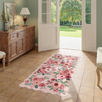 DUKINO 2x4 Washable Runner Rugs, Non Slip Floral Print Entryway Rug with Soft Low Pile, Lightweight Mat for Living Room, Bathroom, Bedroom, Kitchen, Pink