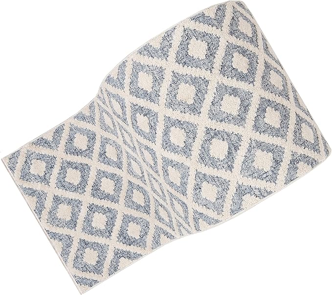 Well Woven Custom Size Runner - Choose Your Length - Ainsley Blue Diamond Trellis Geometric Tribal - 31 Inches Wide x 5 Feet Long Runner (31" x 5' Runner) Rug