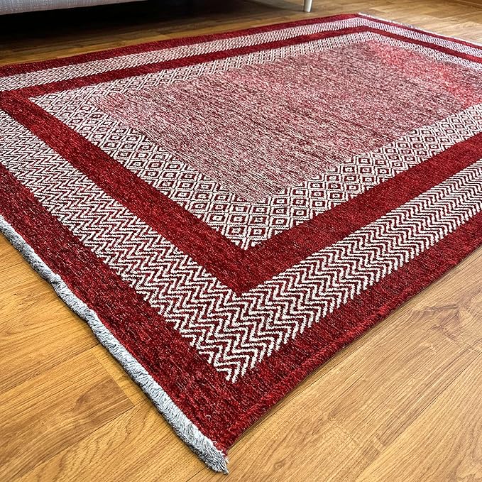 Alfa Rich 3x5 Red Burgundy Washable Area Rugs for Living Room Bedroom Kitchen Dining Cotton Runner