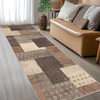 Modern Geometric Patchwork Indoor Runner Rug for Living Room, Beige 2.7'x 10' Large Rug Rockwood Collection Hardwood Floors Decor for Bedroom, Beige Throw Carpet for Office Entryway Dining Room