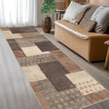Modern Geometric Patchwork Indoor Runner Rug for Living Room, Beige 2.7'x 8' Large Rug Rockwood Collection Hardwood Floors Decor for Bedroom, Beige Throw Carpet for Office Entryway Dining Room