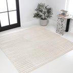 JONATHAN Y Hallie High-Low Curve Ivory/Cream 8x8 Square Indoor/Outdoor Area Rug, Minimalist, Pet Friendly, Non-Shedding, Stain Resistant, Hose-Washable for Backyard, Patio, Porch (SCN100B-8SQ)
