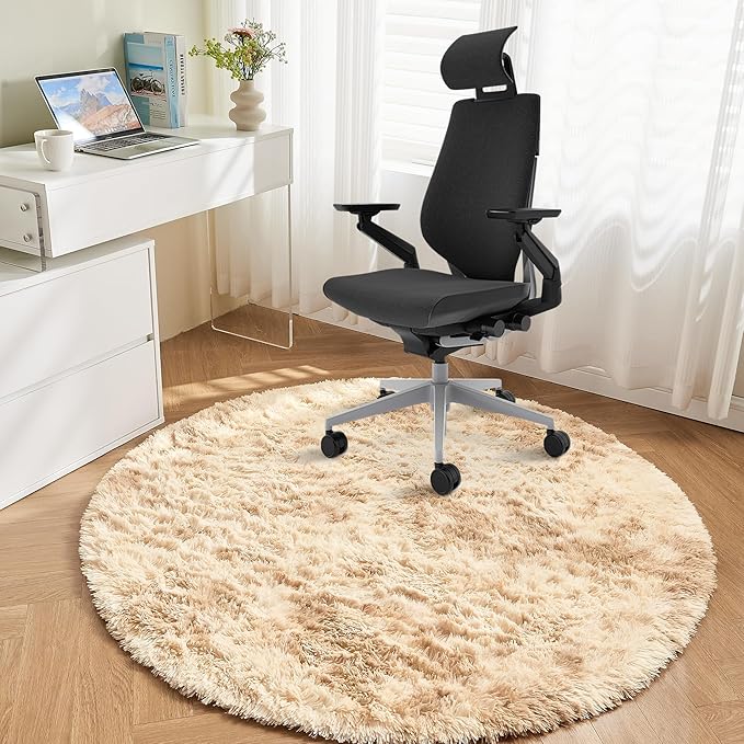 Andency Tie-Dyed Beige Round Area Rug for Living Room, 5x5 ft Shag Rug for Bedroom, Fluffy Circle Carpet for Home Decor, Room, Fuzzy Plush Circular Rug for Dorm Playroom