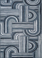 CAMILSON Indoor Outdoor Rug, Navy Blue 6x9 Geometric Arch Striped Area Rugs for Patio and Home Areas, Easy-Cleaning Non-Shedding Living Room, Garden and Deck Washable Outside Carpet (6 x 9)