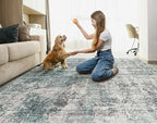 5x7 Area Rug Living Room Rugs - Washable Neutral Modern Abstract Soft Thin Large Rug Indoor Floor No Slip Rug Carpet for Bedroom Under Dining Table Home Office Decor - Green/Grey