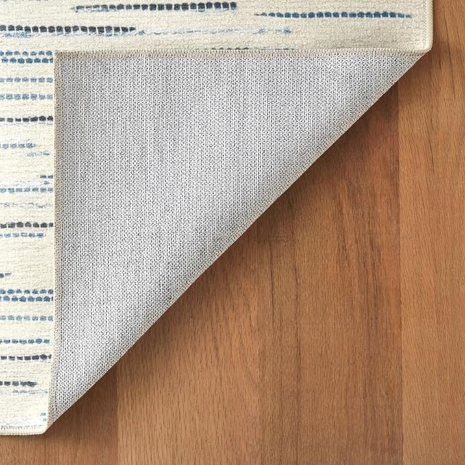 Dash & Albert Elwood Blue Machine Washable Rug, 4 X 6 Feet, Blue Stripe Pattern - Premium Luxury Hotel Quality Soft Breathable Hypoallergenic Machine Washable Easy Care All Season Comfortable