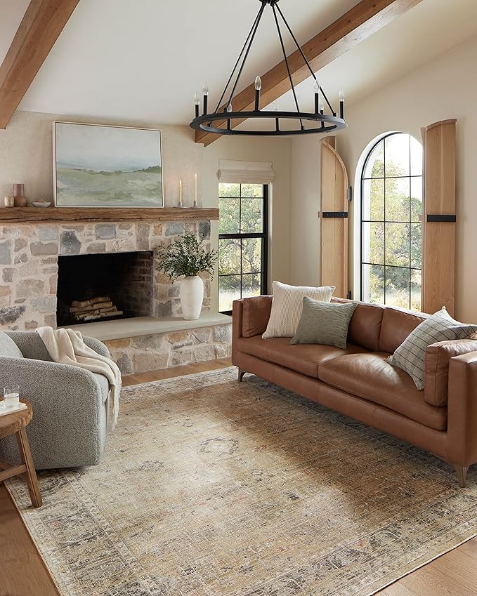 Loloi Magnolia Home by Joanna Gaines Millie Collection MIE-03 Gold/Charcoal 2'-7" x 10'-0", .25" Pile Height, Runner Rug