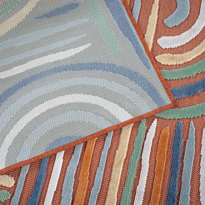 CAMILSON Indoor Outdoor Rug, Orange 5x7 Geometric Arch Striped Area Rugs for Patio and Home Areas, Easy-Cleaning Non-Shedding Living Room, Garden and Deck Washable Outside Carpet (5 x 7)