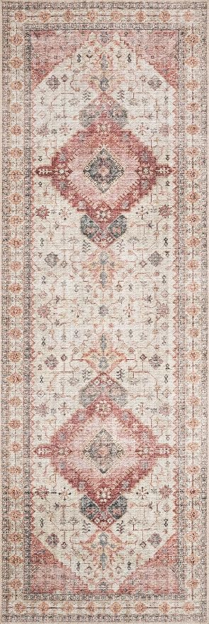 Loloi Skye Collection SKY-02 Ivory/Berry 7' x 9' Oval Area Rug