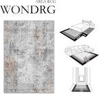 6x9 Washable Area Rug Grey Rust Abstract Living Room Bedroom Carpet Neutral Modern Non-Slip Soft Low Pile Lightweight Vacuumable Throw Rug for Dining Room Kitchen