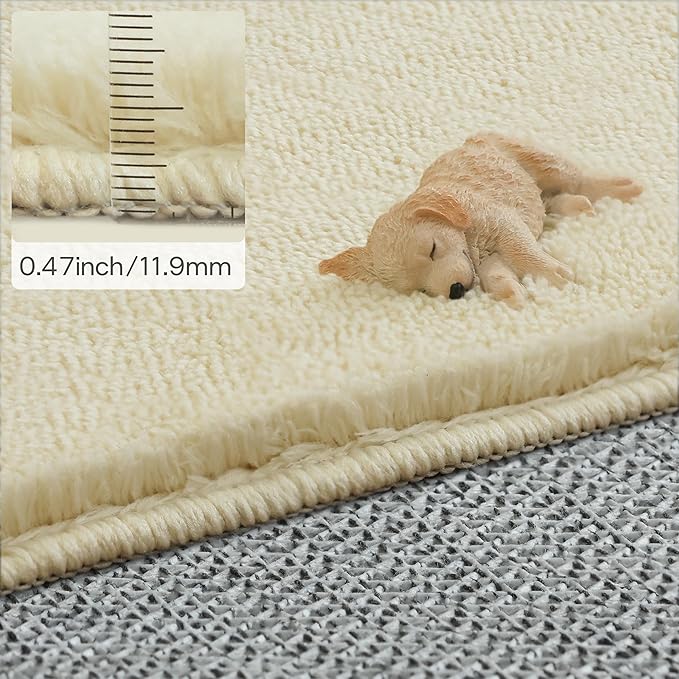 Solid Washable Area Rug - 5x7 Medium Pile Faux Cashmere Carpet for Living Room Bedroom, Light Yellow