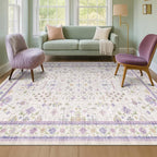 6x9 Lavender Rug for Bedroom, Kids Playroom, Non Slip Large Washable Living Room Area Rug, Low Pile Stain Resistant Foldable Boho Fairy Décor