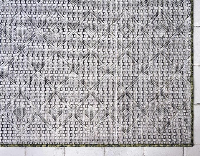 Unique Loom Outdoor Trellis Collection Area Rug - Tribal Trellis (9' x 12' Rectangle, Green/ Natural)