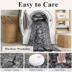 Washable Area Rug 6x9 Black Rugs for Living Room, Vintage Boho Large Rug for Bedroom Dining Room Office, Distressed Floral Print Carpet for Under Table, Soft Non Slip Low Pile Throw Carpet Indoor Mat