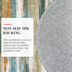 Modern Abstract Round Rug 6Ft, Green Mustard Multi Washable Non-Slip Circle Rug, Soft Circular Dining Room Rug Thin Print Faux Wool Carpet for Bedroom Living Room Office Playroom