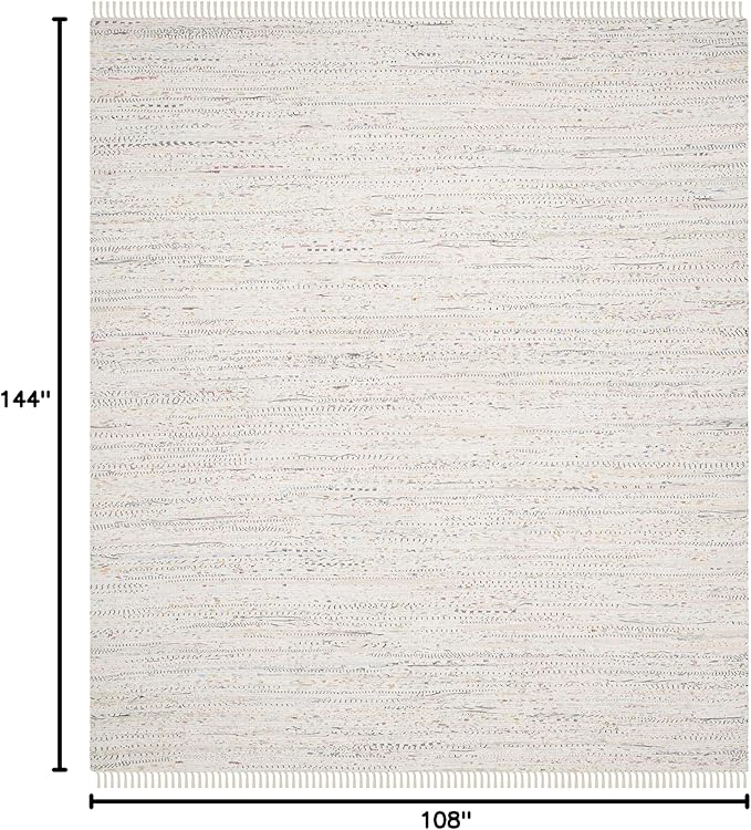 SAFAVIEH Rag Rug Collection Area Rug - 9' x 12', Ivory & Multi, Handmade Boho Stripe Cotton, Ideal for High Traffic Areas in Living Room, Bedroom (RAR121G)