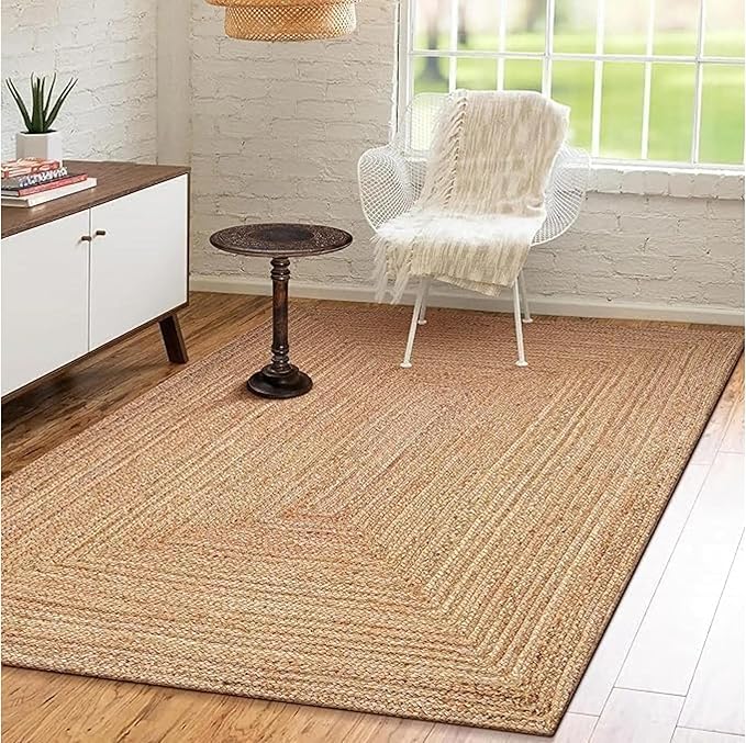 Handwoven Jute Rug for Home Décor, Boho Reversible Braided Carpet, Ethnic Rectangular Area Mat for Indoor Outdoor Living Room or Bedroom (2 Ft 6 Inch x 6 Ft)