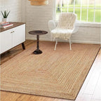 Handwoven Jute Rug for Home Décor, Boho Reversible Braided Carpet, Ethnic Rectangular Area Mat for Indoor Outdoor Living Room or Bedroom (2 Ft 6 Inch x 8 Ft)