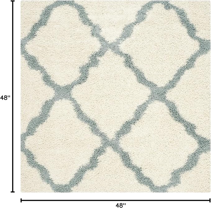 SAFAVIEH Dallas Shag Collection Area Rug - 4' Square, Ivory & Light Blue, Trellis Design, Non-Shedding & Easy Care, 1.5-inch Thick Ideal for High Traffic Areas in Living Room, Bedroom (SGD257J)