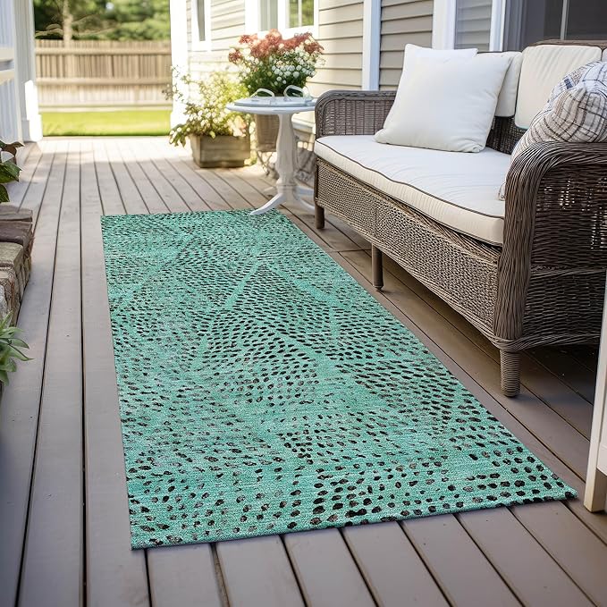 Addison Rugs Chantille ACN591 Teal 2'3" x 7'6" Indoor Outdoor Hallway Runner Rug, Stain Resistant Washable Kitchen Area Carpet for Bathroom, Laundry and Bedroom Rug