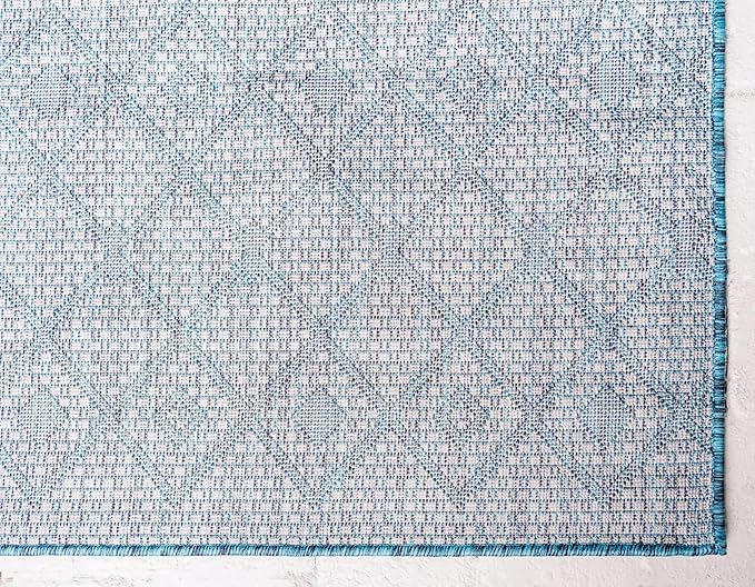 Unique Loom Outdoor Trellis Collection Area Rug - Tribal Trellis (3' 3" x 5' 3" Rectangle, Teal/ Ivory)