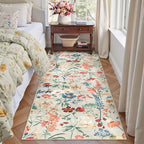 Floral Runner Rug 2x6 Washable Hallway Long Beige Bedroom Carpet Non Slip Indoor Boho Kitchen Low Pile Accent Rug Lightweight Soft for Bathroom Dining Laundry Living Room