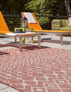 Unique Loom Outdoor Trellis Collection Area Rug - Tribal Trellis (10' 8" Square, Rust Red/ Ivory)