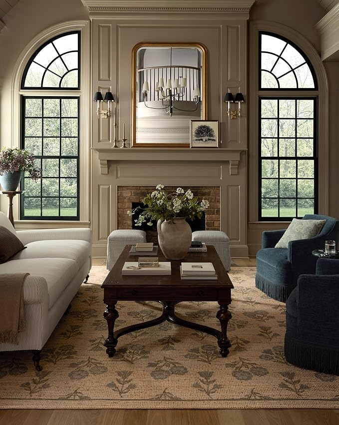 Loloi Chris Loves Julia Rue Collection RUE-04 Moss/Blue 2'-3" x 3'-9" Accent Rug Jute Neutral Floral Living Room Bedroom Rug