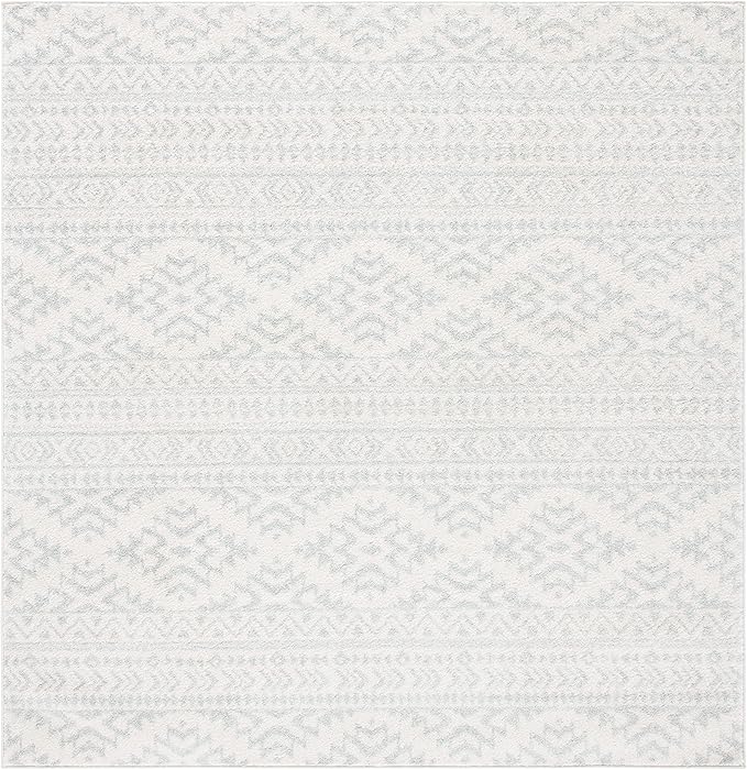 SAFAVIEH Tulum Collection Area Rug - 10' Square, Ivory & Light Grey, Moroccan Boho Tribal Design, Non-Shedding & Easy to Clean, Ideal for Living Room, Bedroom, Dining Space (TUL272G)