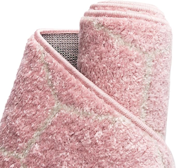 Unique Loom Trellis Frieze Collection Area Rug - Geometric (2' x 13' 1" Runner Light Pink/Ivory)
