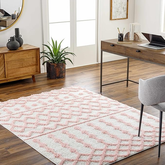 Hauteloom Darva Living Room, Bedroom Area Rug - Contemporary - Plush Pile - Pink - 6'7" x 9'