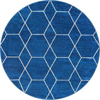 Unique Loom Trellis Frieze Collection Area Rug - Geometric (7' Round, Navy Blue/ Ivory)