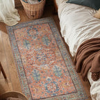 Bavni Area Rug 3x5, Non-Slip Washable Rugs for Living Room Office, Boho Distressed Printed Rug, Low Pile Foldable Decorative Carpet for Bedroom Kitchen Office, Terracotta/Blue