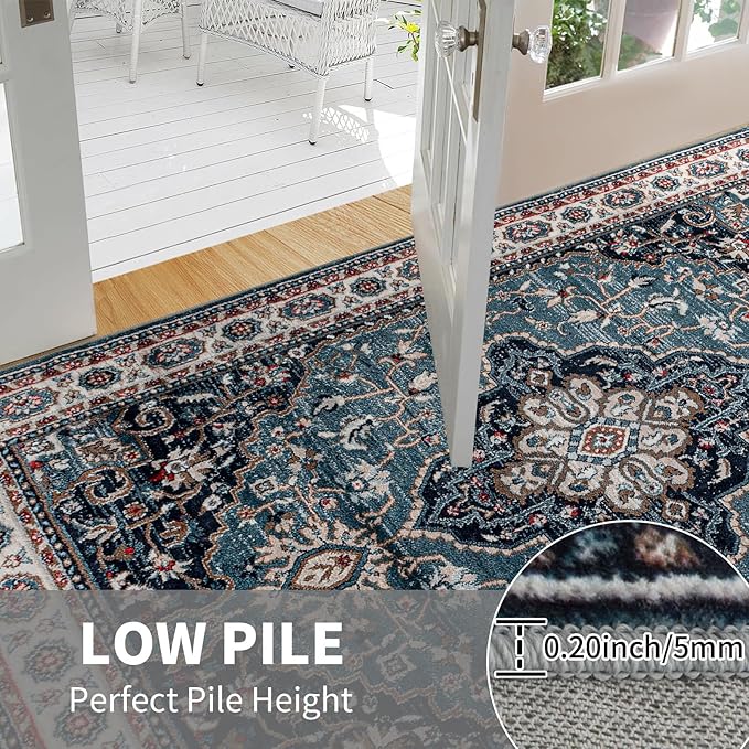 Easy-Going Area Rug 3x5 Entryway Rug Washable Inside Door Mats for Home Entrance Non-Slip Vintage Retro Small Rugs for Entry Living Room Bedroom Kitchen Bathroom Office Lightweight Carpet, Teal Brick