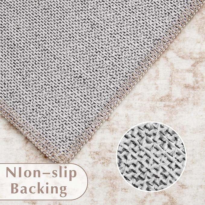 Vintage Living Room Area Rug - 6x9 Large Machine Washable Boho Moroccan Rug Distressed Farmhouse Rugs for Bedroom - Soft Non-Slip Indoor Carpet for Dining Room Office Nursery(Retro Beige, 6'x9')