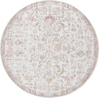 jinchan Kalen Round Rug 8ft Area Rug Washable Vintage Indoor Retro Accent Floor Cover Distressed Floral 8' Round Circle Boho Non Slip Thin Carpet for Living Room Dining Room Bedroom Kitchen Red