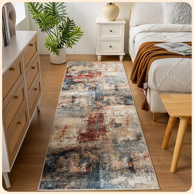 Istana Hallway Runner Rug 2.5x8 - Multi/Red Kitchen Rugs Non Slip Washable -Silk's Soft Touch Carpet Runner - Stylish Runner Rugs for Home