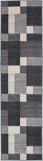 Rugshop Modern Boxes Design Non-Slip (Non-Skid) Area Rug Runner 2' X 7' (22" X 84") Gray