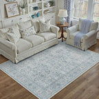 Area Rug 5x7 Blue Washable Living Room Carpet Soft Non Slip Vintage Bedroom Indoor Office Traditional Retro Distressed Thicker Throw Large Rug for Dining Room Bathroom Kitchen