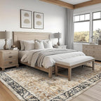 ReaLife Rugs Machine Washable Area Rug - Living Room Bedroom Bathroom Kitchen Entryway Office - Padded Low Pile Stain Resistant Premium - Boho Farmhouse Vintage - BEV - Beige Tan Brown 5' x 7'