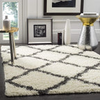 SAFAVIEH Dallas Shag Collection Accent Rug - 3' x 5', Ivory & Dark Grey, Trellis Design, Non-Shedding & Easy Care, 1.5-inch Thick Ideal for High Traffic Areas in Foyer, Living Room, Bedroom (SGD257H)