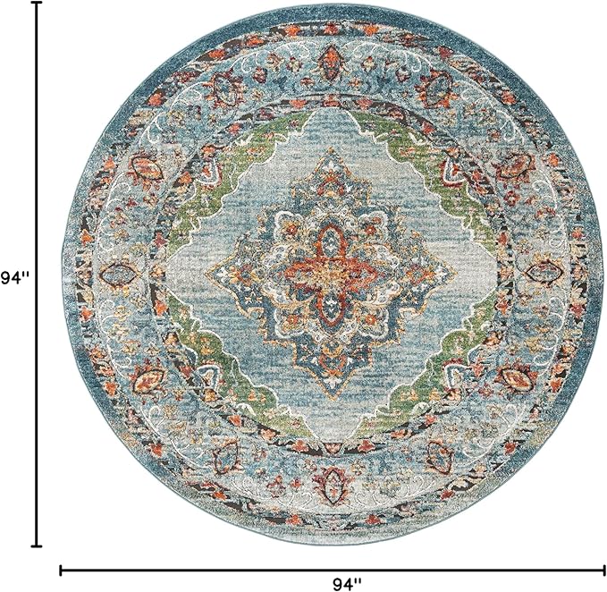 Unique Loom Isabella Collection Area Rug - Rossellini (7' 10" Round, Blue/ Beige)
