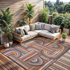 CAMILSON Indoor Outdoor Rug, Orange 8x10 Geometric Arch Striped Area Rugs for Patio and Home Areas, Easy-Cleaning Non-Shedding Living Room, Garden and Deck Washable Outside Carpet (8 x 10)