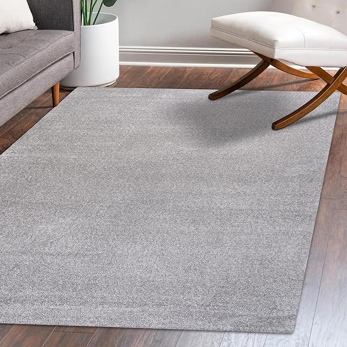 Eyely UES100K-8 Supersoft Haze Solid Low-Pile Indoor Area Rug Casual;Contemporary;Solid;Traditional, Bedroom, Kitchen, Living Room, Easy-Cleaning, Non-Shedding, 8 X 10, Light Gray