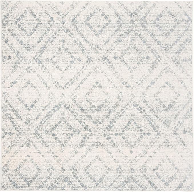 SAFAVIEH Adirondack Collection Area Rug - 10' Square, Ivory & Light Blue, Modern Diamond Distressed Design, Non-Shedding & Easy Care, Ideal for High Traffic Areas in Living Room, Bedroom (ADR131T)
