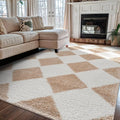 Rugshop Diamond Wave Shag Area Rug Beige 5' x 7' Great for Bedrooms, Living Rooms, or Under Coffee Tables