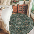 6ft Round Area Rugs for Living Room, Washable Floral Circle Rug Non Slip Low Pile, Vintage Boho Botanical Birds Throw Carpet for Farmhouse, Bedroom, Dining Room, Retro Green/Blue